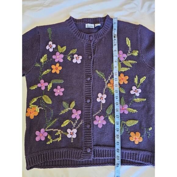 Vintage David Loren Womens L Cardigan Purple Floral Embroidered Grandma Sweater - Picture 8 of 9